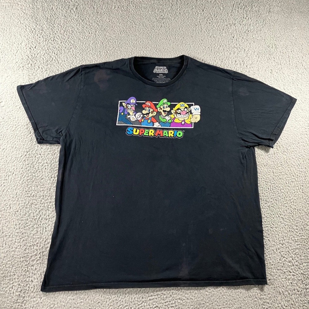Super Mario Graphic T-Shirt Men 3XL Black Waluigi Mario Luigi Nintendo Thrashed